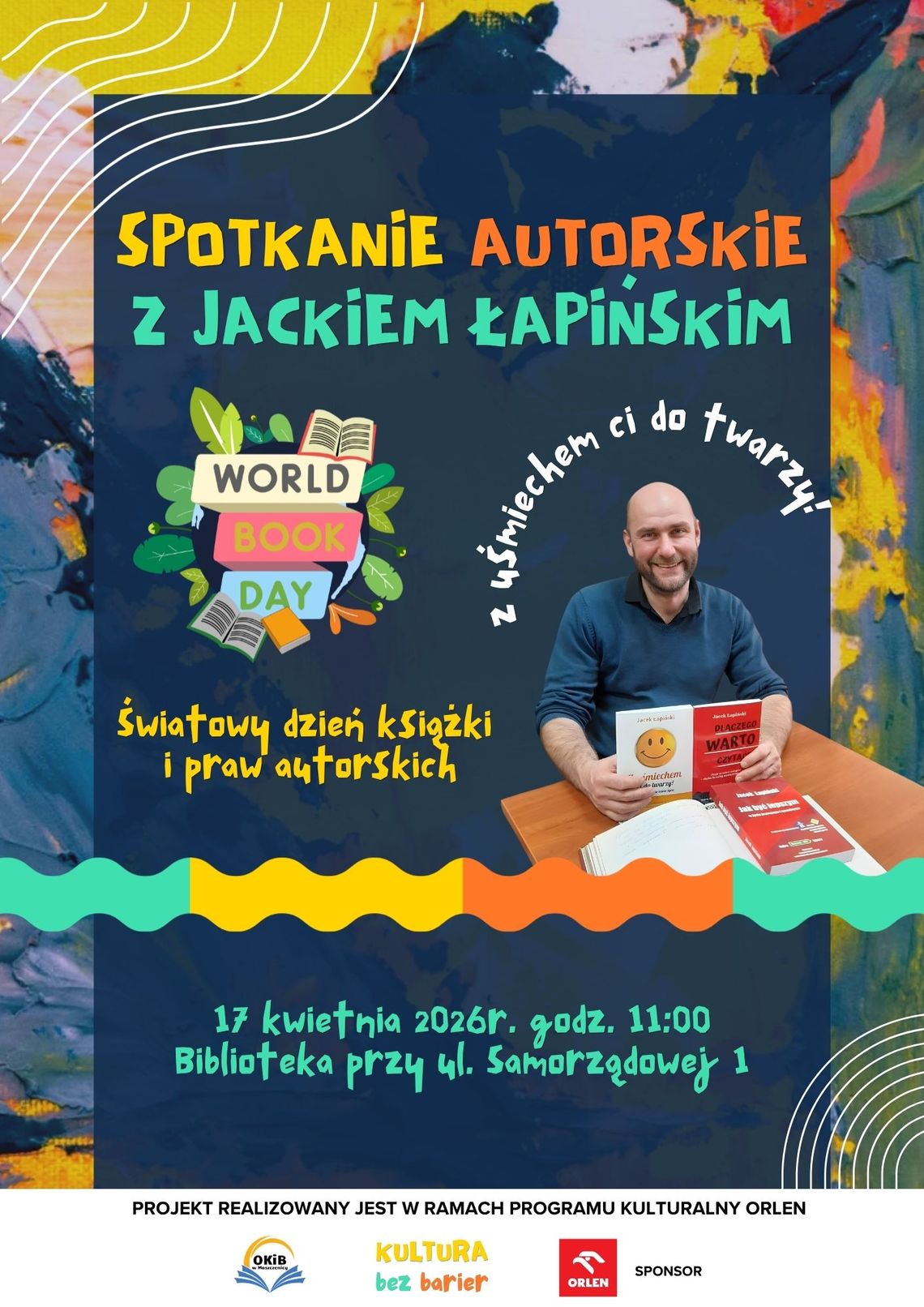 zdjęcie przedstawia plakat promujacy wydarzenie - Spotkanie autorskie z Jackiem Łapińskim