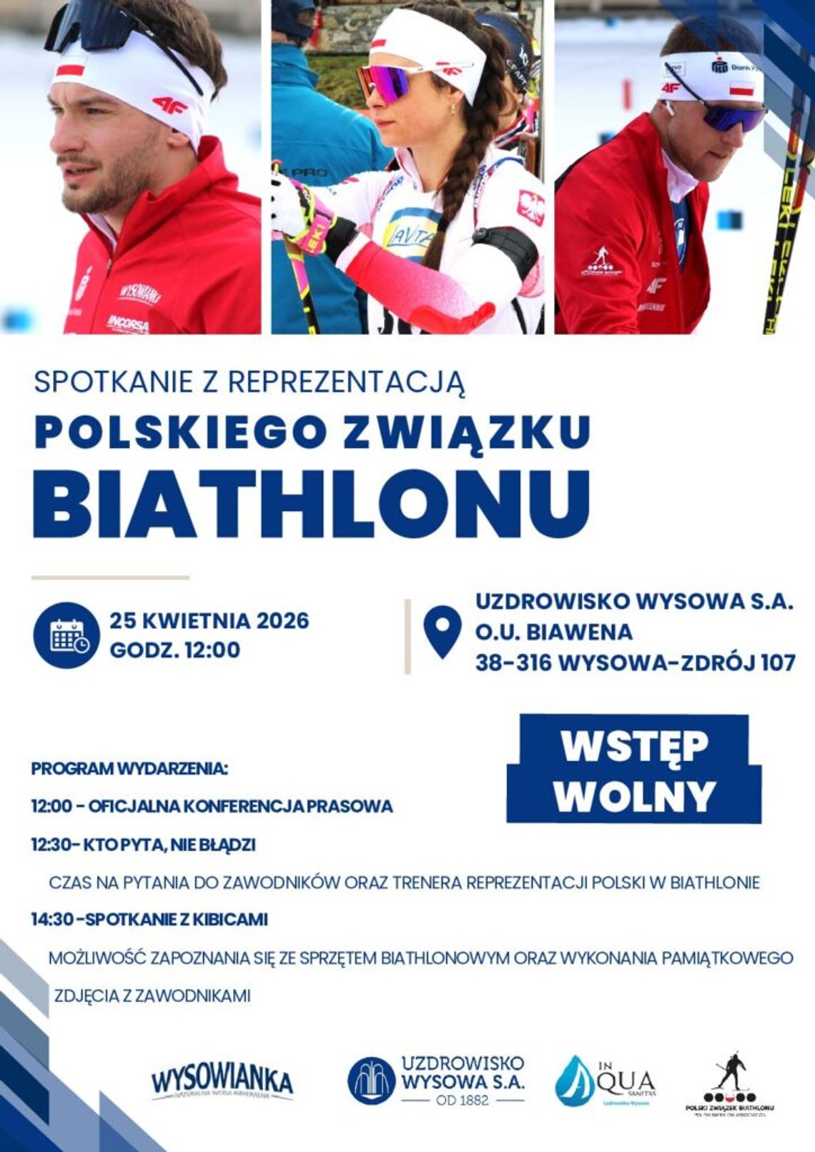 Spotkanie z reprezentacją Polskiego Związku Biathlonu zdjęcie przedstawia plakat promujacy wydarzenie - Spotkanie z reprezentacją Polskiego Związku Biathlonu
