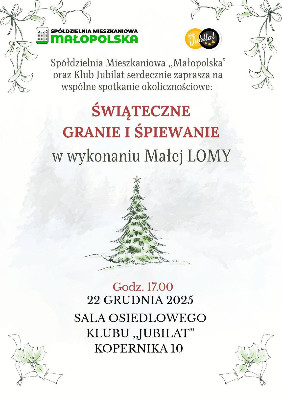 Plakat zapowiadający wydarzenie - Świąteczne spotkanie w Klubie Jubilat