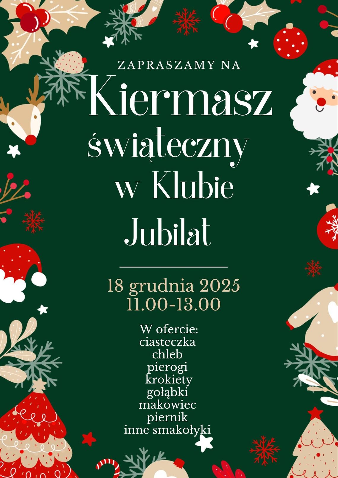 Plakat zapowiadający wydarzenie - Świąteczny Kiermasz w Klubie Jubilat