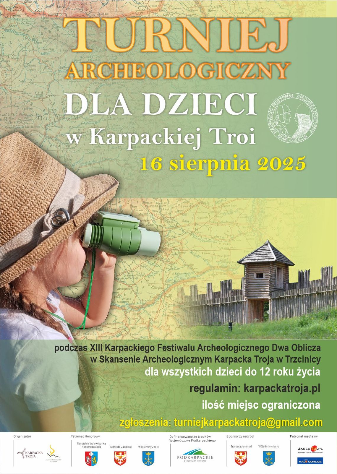 Zdjęcie przedstawia plakat promujący Turniej Archeologiczny dla dzieci w Karpackiej Troi