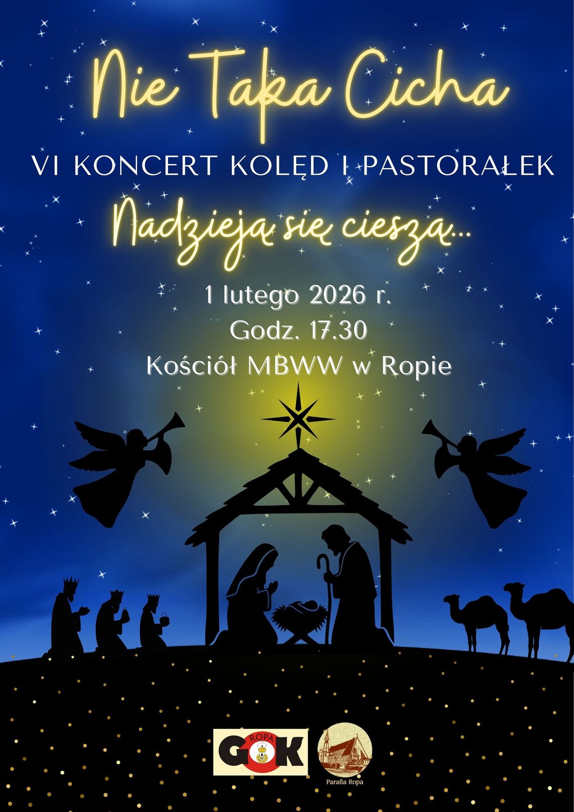Plakat zapowiadający wydarzenie VI Koncertu Kolęd i Pastorałek „Nie taka cicha”.
