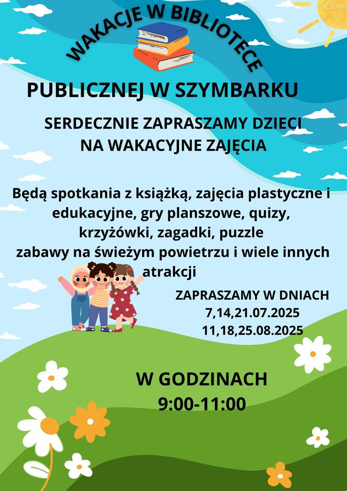 Wakacje w Publicznej Bibliotece w Szymbarku | halogorlice.info Plakat promujący Wakacje w Publicznej Bibliotece w Szymbarku