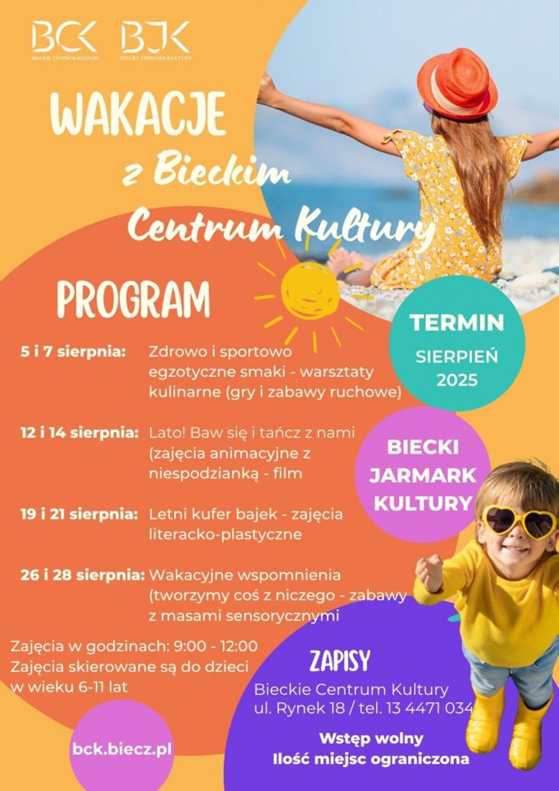Wakacje z Bieckim Centrum Kultury | halogorlice.info Plakat promujący Wakacje z Bieckim Centrum Kultury