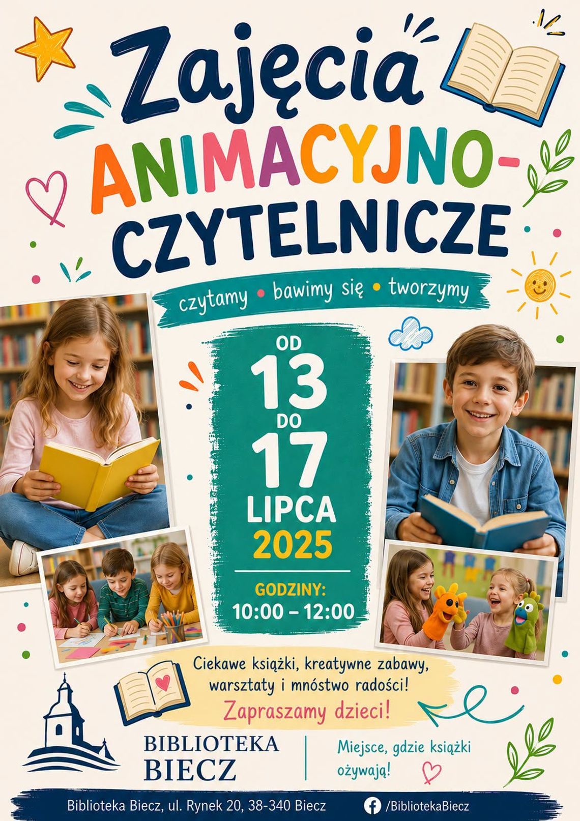 Zdjęcie przedstawia plakat zapowiadający wydarzenie - Wakacje z książką