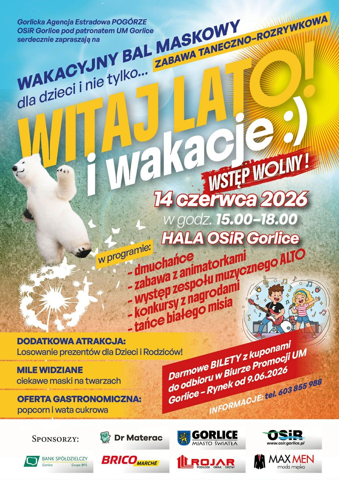 Wakacyjny Bal Maskowy w Gorlicach | zapowiedzi wydarzeń - halogorlice.info Zdjęcie przedstawia plakat zapowiadający wydarzenie - Wakacyjny Bal Maskowy w Gorlicach