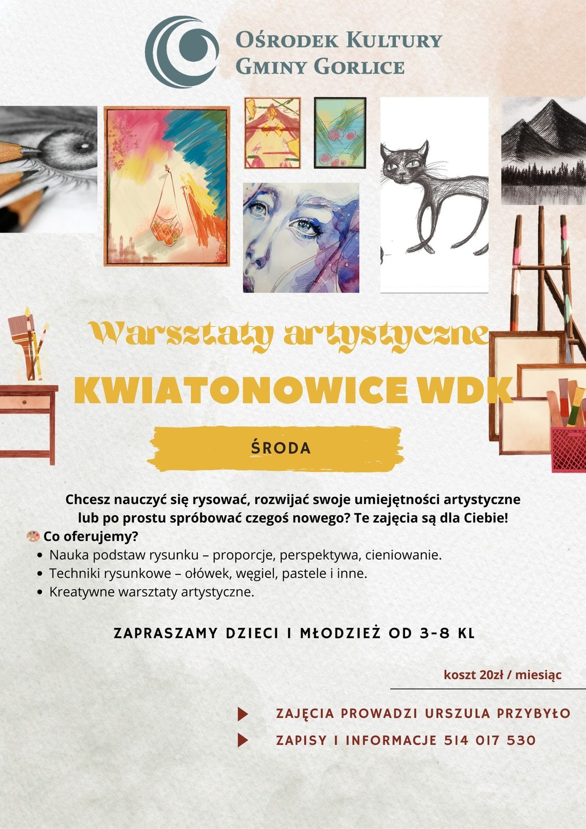 Warsztaty artystyczne w Kwiatonowicach | halogorlice.info Zdjęcie przedstawia plakat promujący wydarzenie Warsztaty artystyczne w Kwiatonowicach