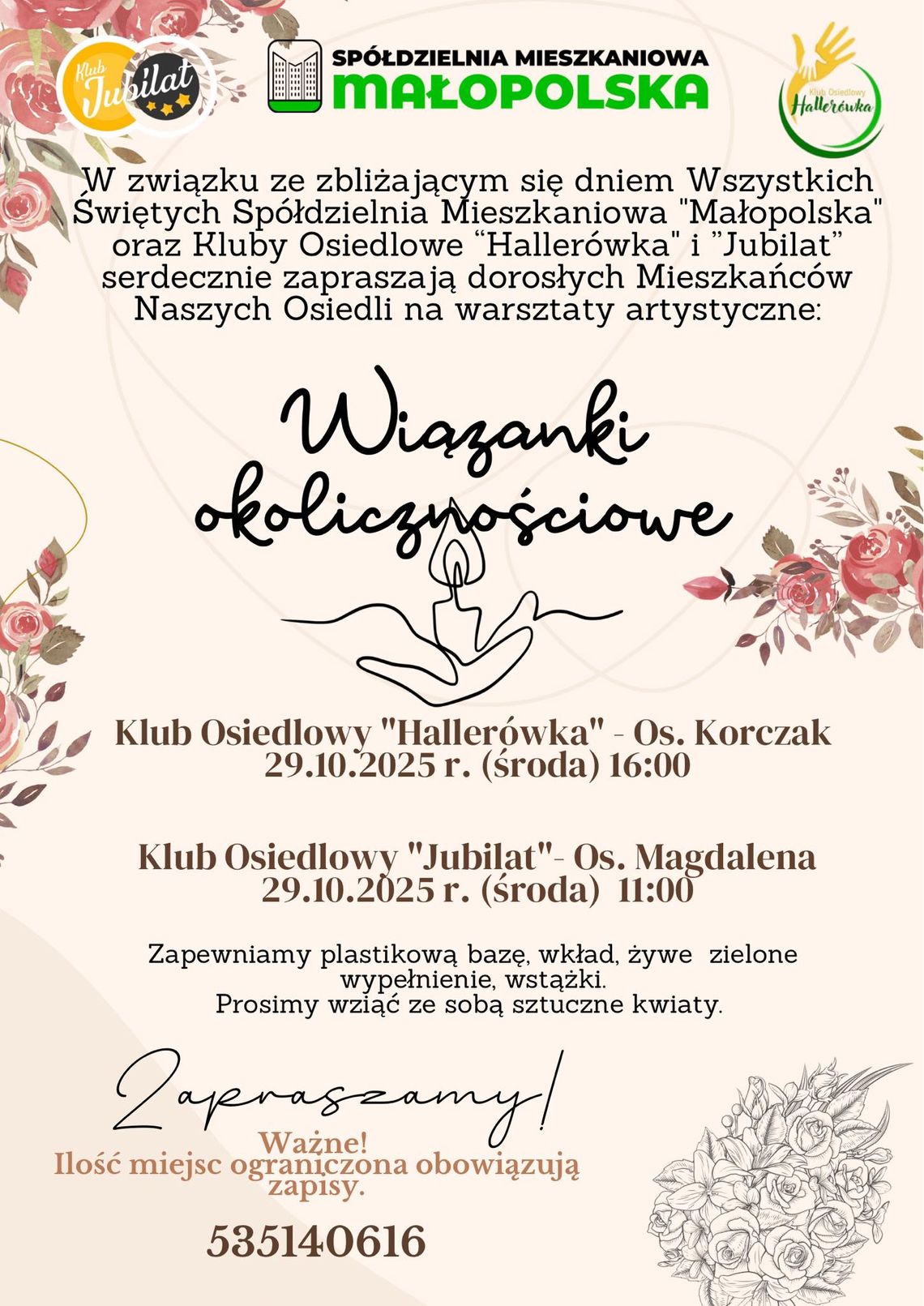 Warsztaty artystyczne – Wiązanki okolicznościowe | zapowiedzi wydarzeń - halogorlice.info plakat zapowiadający wydarzenie artystyczne