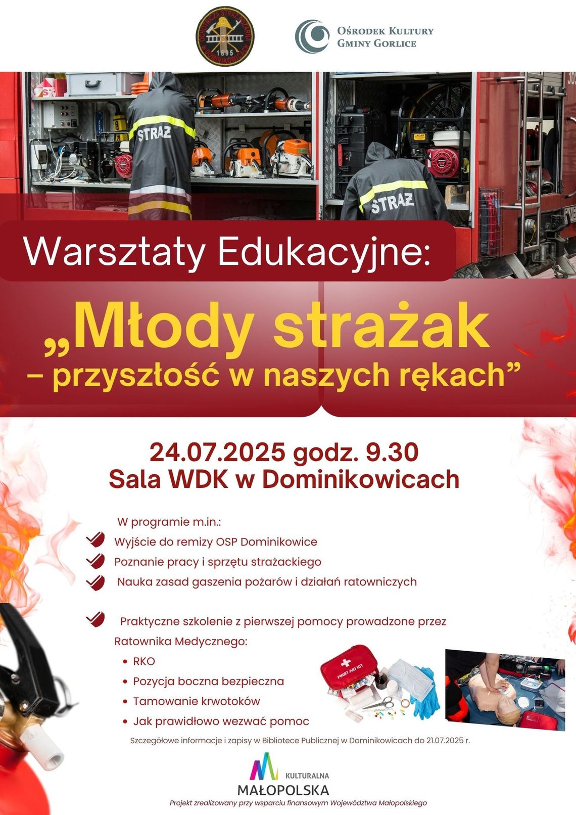 Plakat promujący Warsztaty edukacyjne: Młody strażak