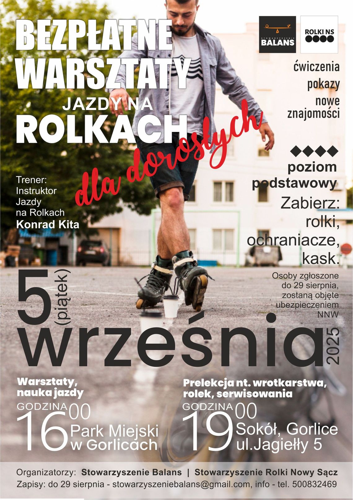 Warsztaty jazdy na rolkach dla dorosłych | halogorlice.info Zdjęcie przedstawia plakat promujący wydarzenie Warsztaty jazdy na rolkach dla dorosłych