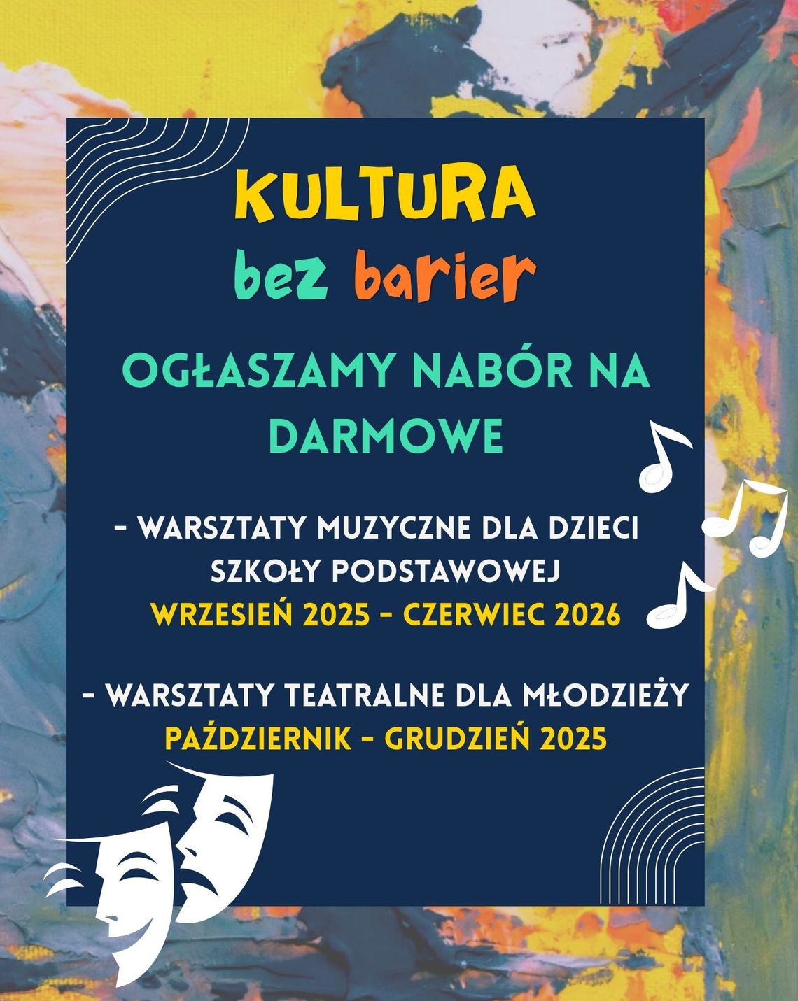 Warsztaty muzyczne i teatralne w Moszczenicy | halogorlice.info Zdjęcie przedstawia plakat promujący wydarzenie Warsztaty muzyczne i teatralne w Moszczenicy