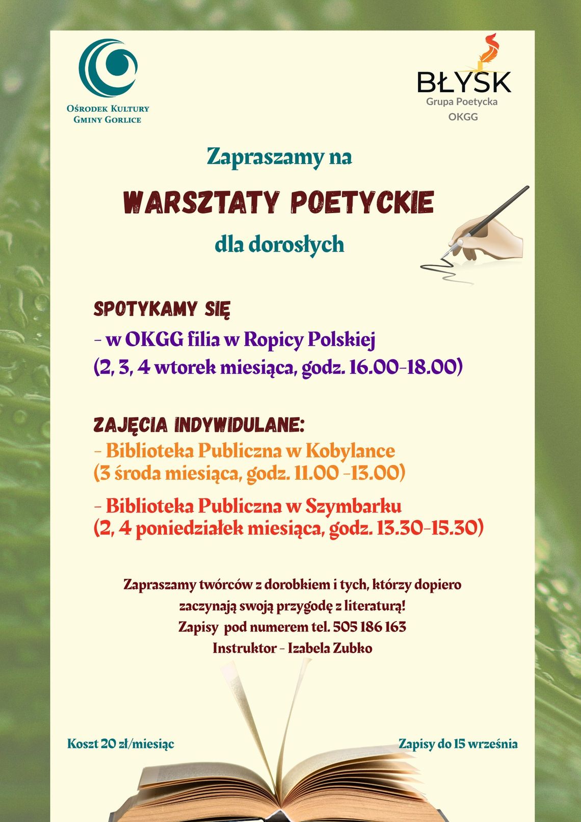Warsztaty poetyckie dla dorosłych | halogorlice.info Zdjęcie przedstawia plakat promujący wydarzenie Warsztaty poetyckie dla dorosłych