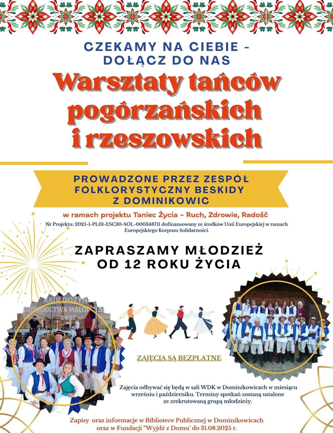 Zdjęcie przedstawia plakat promujący Warsztaty tańców pogórzańskich i rzeszowskich