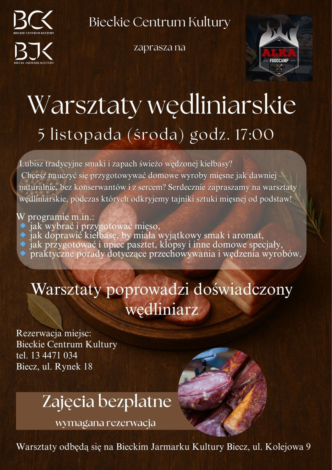 Warsztaty wędliniarskie | zapowiedzi wydarzeń - halogorlice.info plakat zapowiadający wydarzenie pt. Warsztaty wędliniarskie
