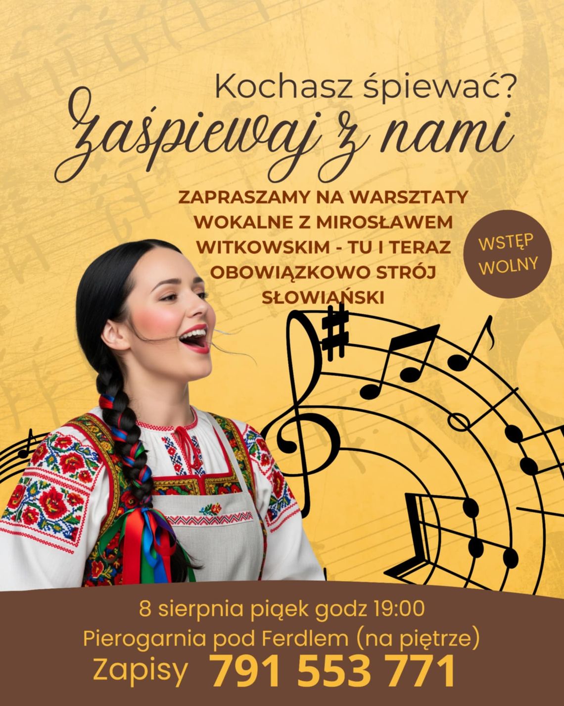 Zdjęcie przedstawia plakat promujący Warsztaty wokalne z Mirosławem Witkowskim
