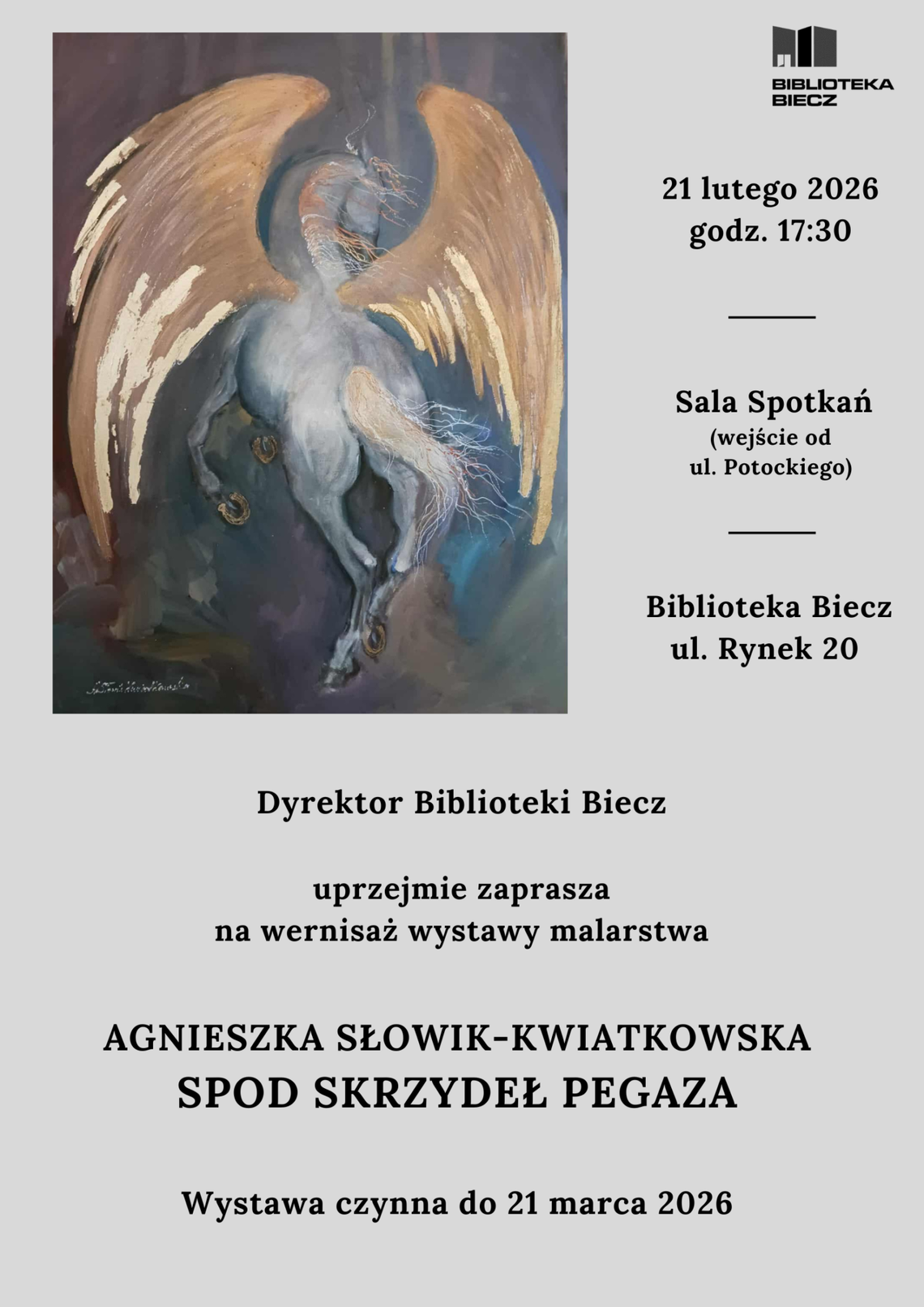 Plakat zapowiadający wydarzenie - Wernisaż wystawy malarstwa Agnieszki Słowik-Kwiatkowskiej