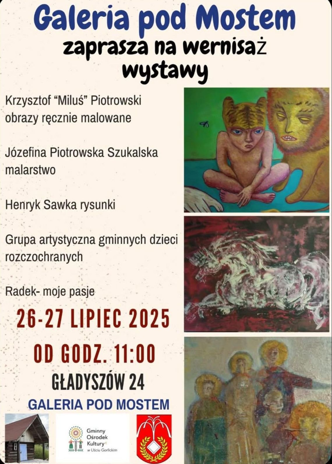 Plakat promujący Wernisaż wystawy w Galerii pod Mostem