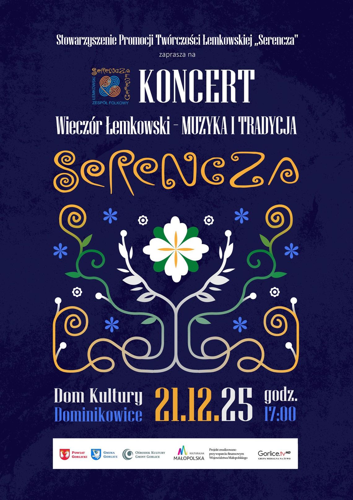 Plakat zapowiadający wydarzenie - Wieczór Łemkowski – Muzyka i Tradycja w Dominikowicach