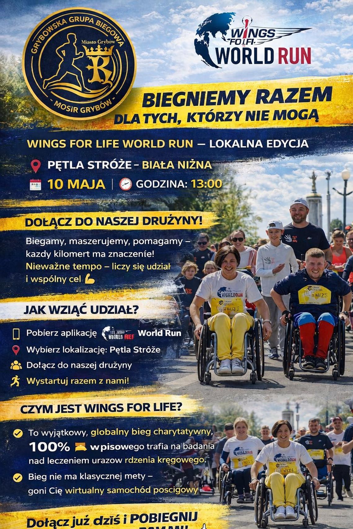 Plakat zapowiadający wydarzenie - Wings for Life World Run – lokalna edycja w Stróżach