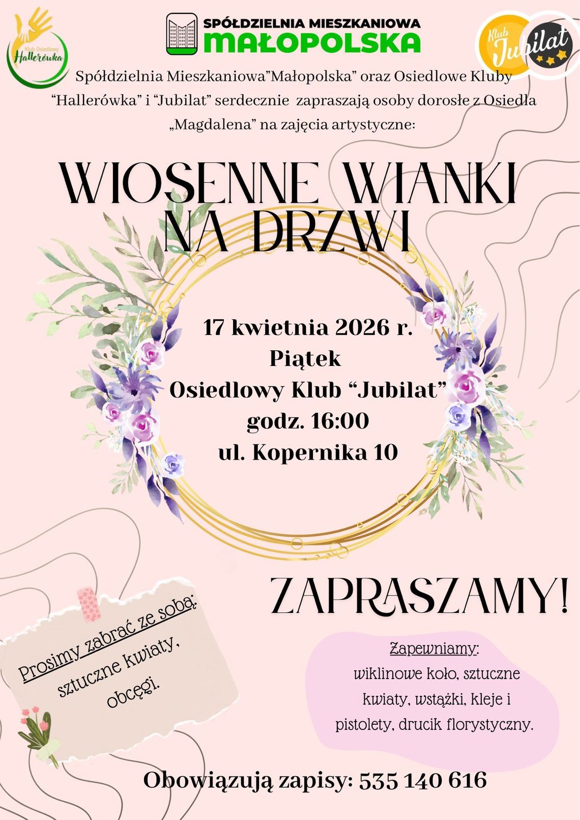 Wiosenne Wianki na Drzwi – Warsztaty Kreatywne | zapowiedzi wydarzeń - halogorlice.info zdjęcie przedstawia plakat promujacy wydarzenie - Wiosenne Wianki na Drzwi – Warsztaty Kreatywne