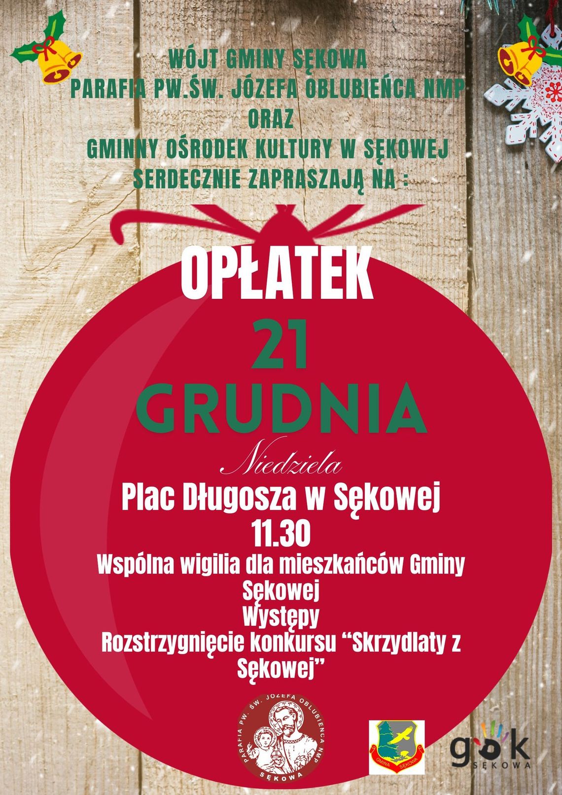 Wspólna Wigilia dla Mieszkańców Gminy Sękowa | zapowiedzi wydarzeń - halogorlice.info Plakat zapowiadający wydarzenie - Wspólna Wigilia dla Mieszkańców Gminy Sękowa