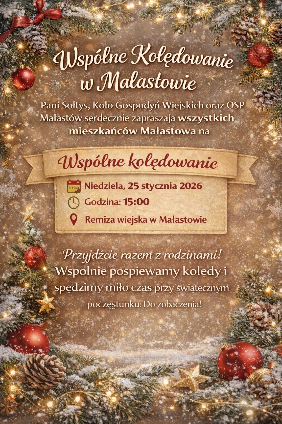 Plakat zapowiadający wydarzenie - Wspólne kolędowanie w Małastowie