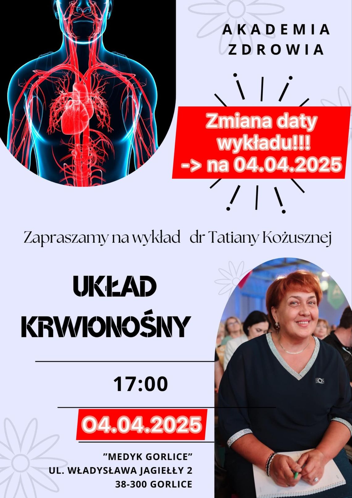 Wykład dr Tatiany Kożusznej „Układ krwionośny" | halogorlice.info Plakat wykład z dr Tatiana Kożuszną