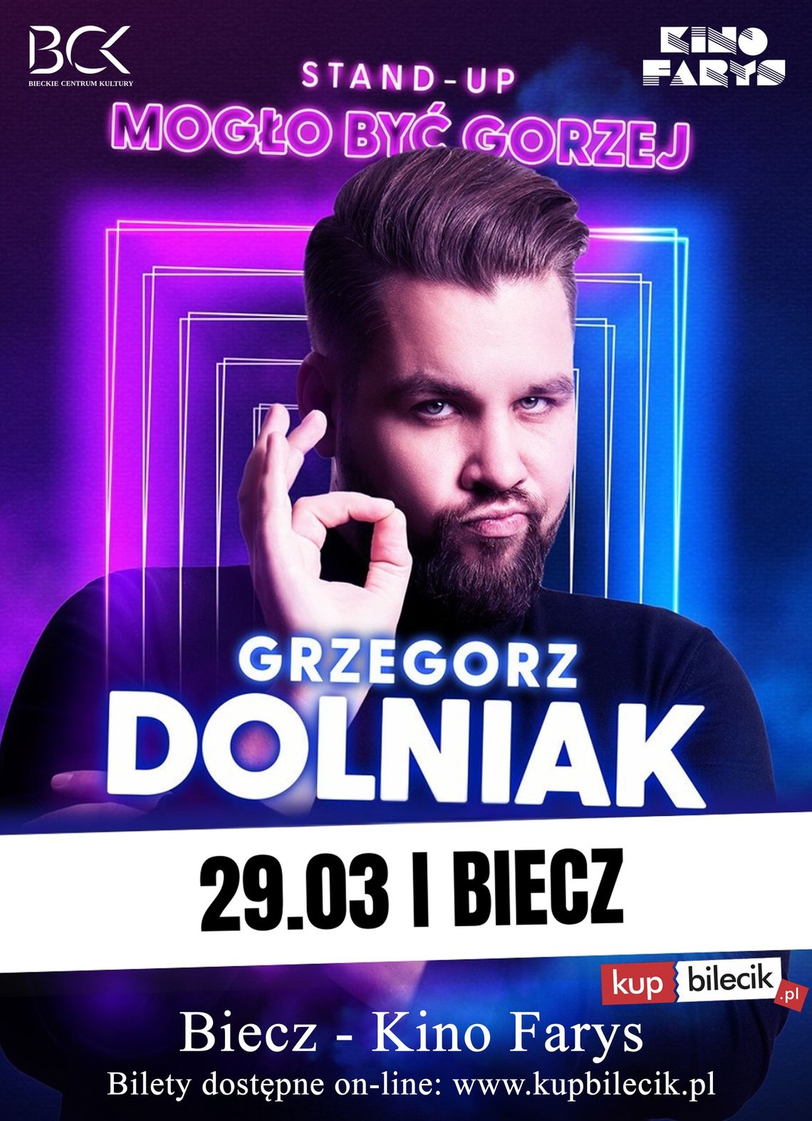 Wystąpi Grzegorz Dolniak - komik, wyjątkowy wieczór stand-upu w Bieczu | zapowiedzi wydarzeń - halogorlice.info plakat zapowiadający wydarzenie - wystąpi Grzegorz Dolniak - komik, wyjątkowy wieczór stand-upu w Bieczu