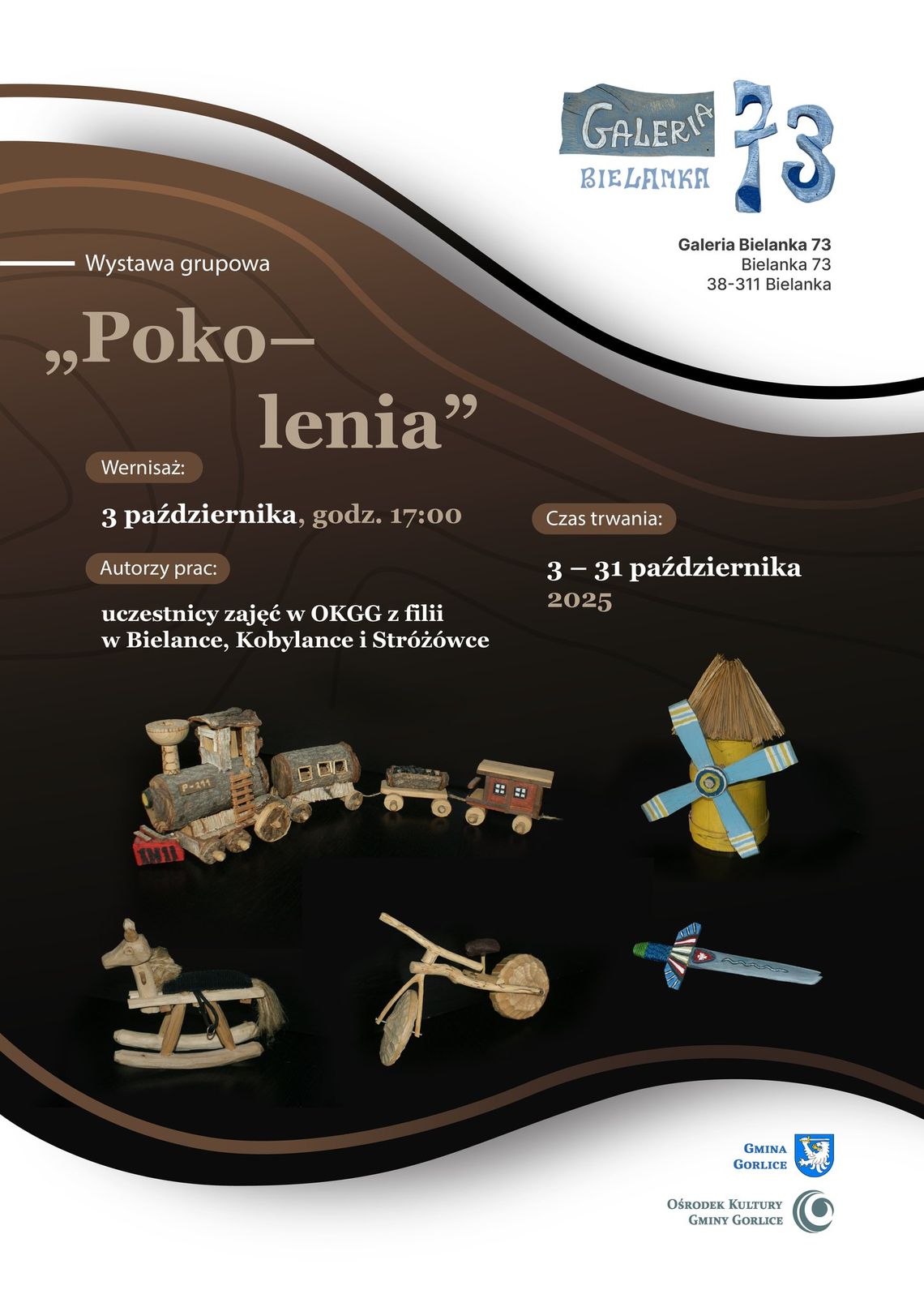 Zdjęcie przedstawia plakat promujący wydarzenie Wystawa grupowa „Poko-lenia” w Bielance