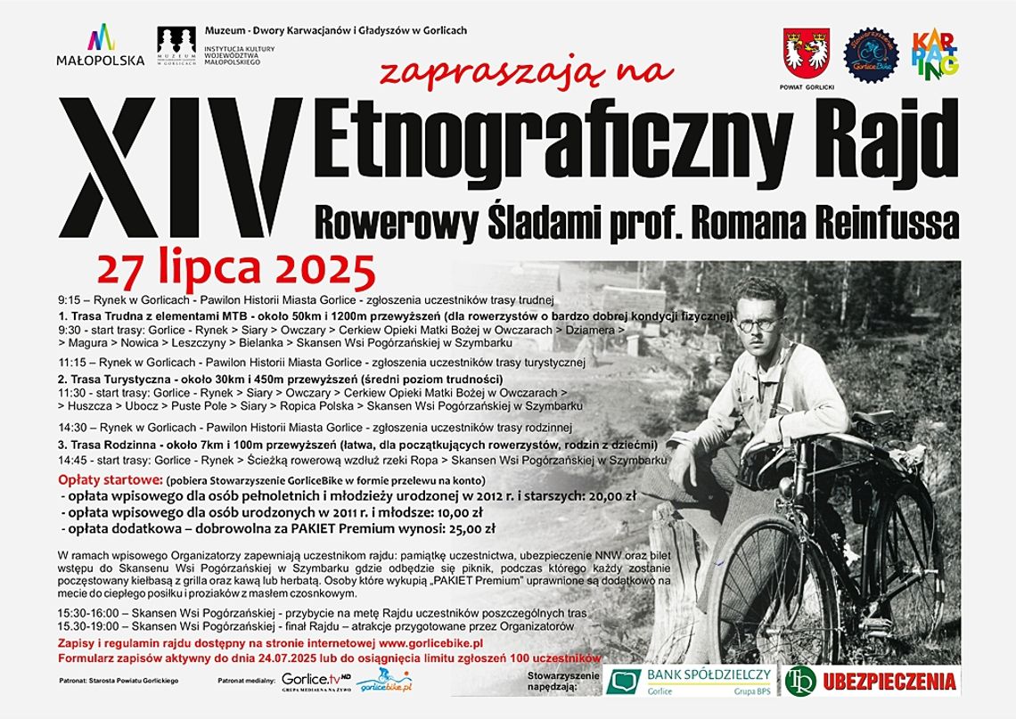 XIV Etnograficzny Rajd Rowerowy Śladami prof. Romana Reinfussa 2025 | halogorlice.info Plakat promujący XIV Etnograficzny Rajd Rowerowy Śladami prof. Romana Reinfussa 2025