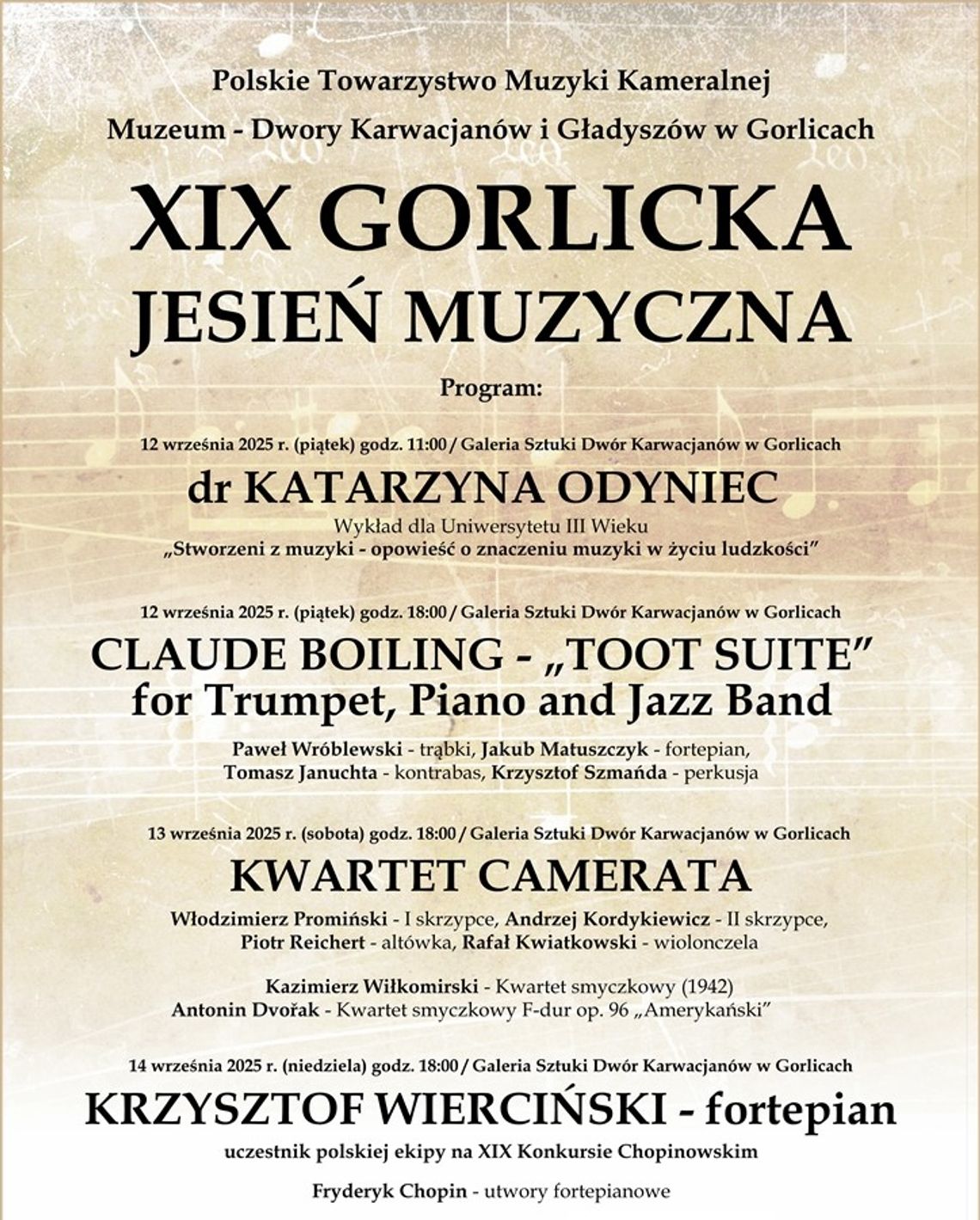 Zdjęcie przedstawia plakat promujący wydarzenie XIX Gorlicka Jesień Muzyczna