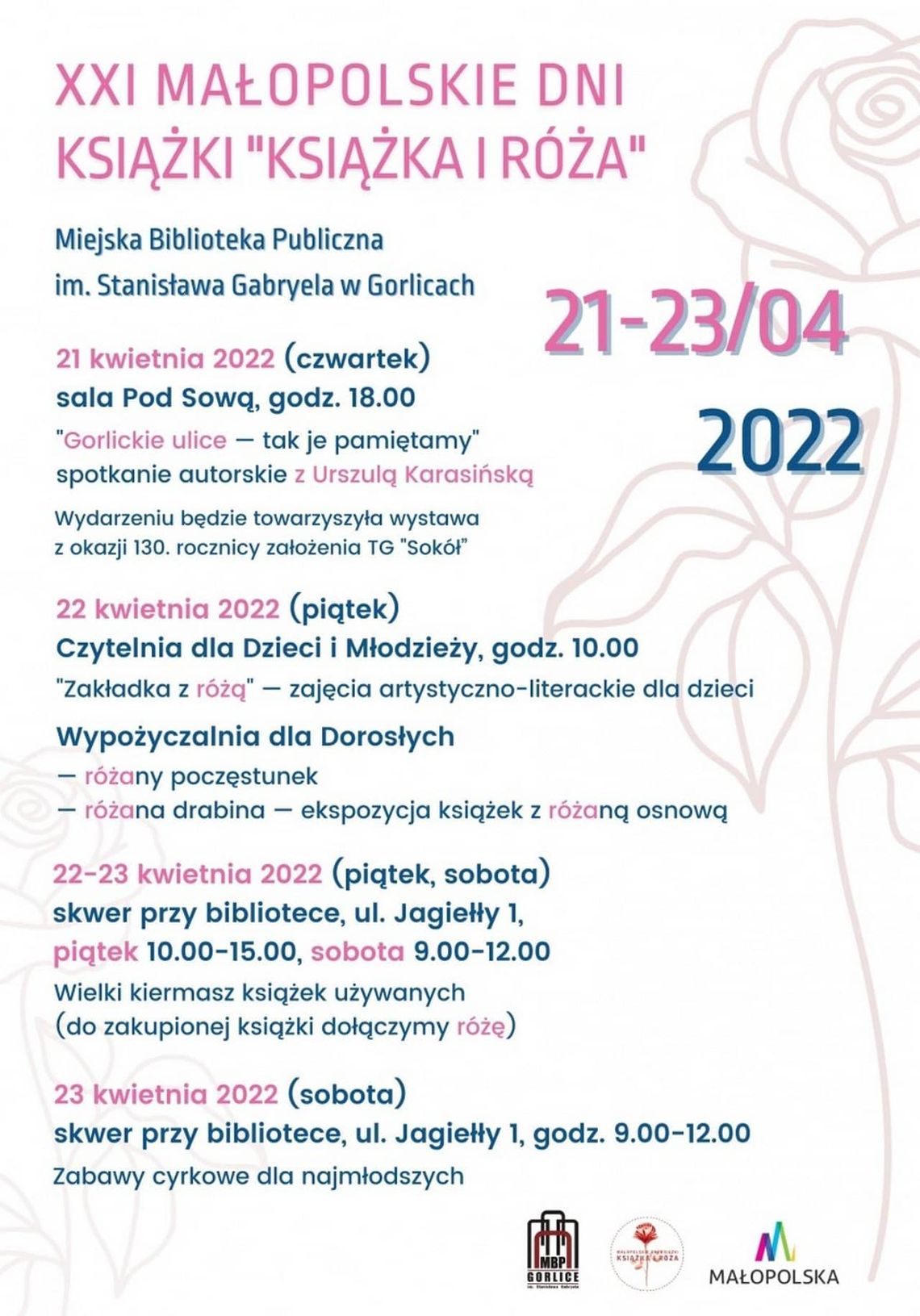 XXI Małopolskie Dni Książki „Książka i Róża”| zapowiedzi imprez – halogorlice.info