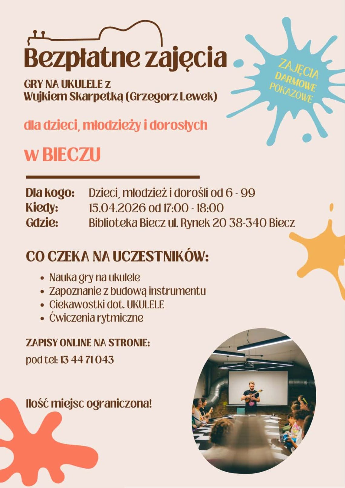 plakat zapowiadający wydarzenie - Zajęcia gry na ukulele