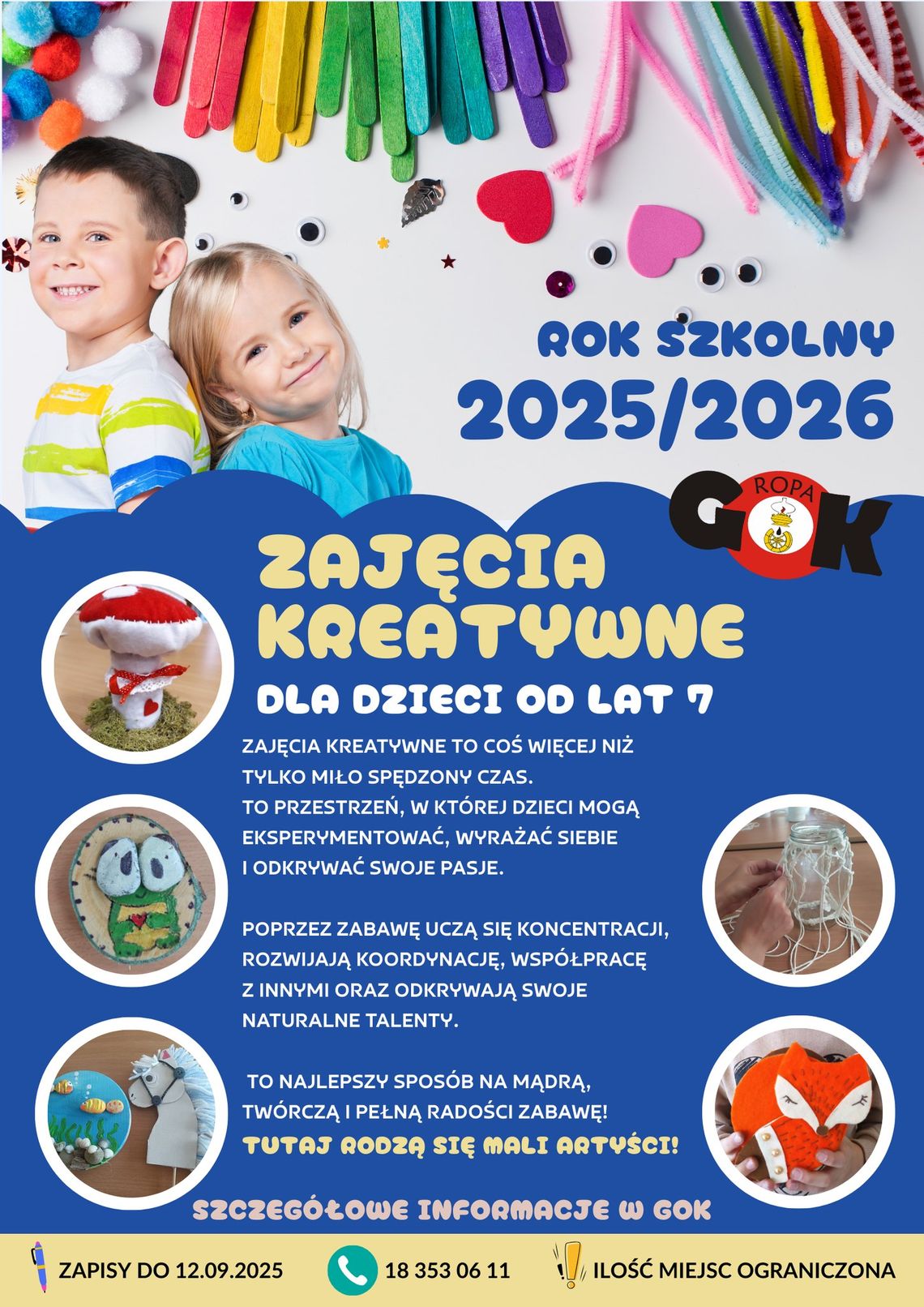 Zajęcia kreatywne w Ropie | halogorlice.info Zdjęcie przedstawia plakat promujący wydarzenie Zajęcia kreatywne w Ropie