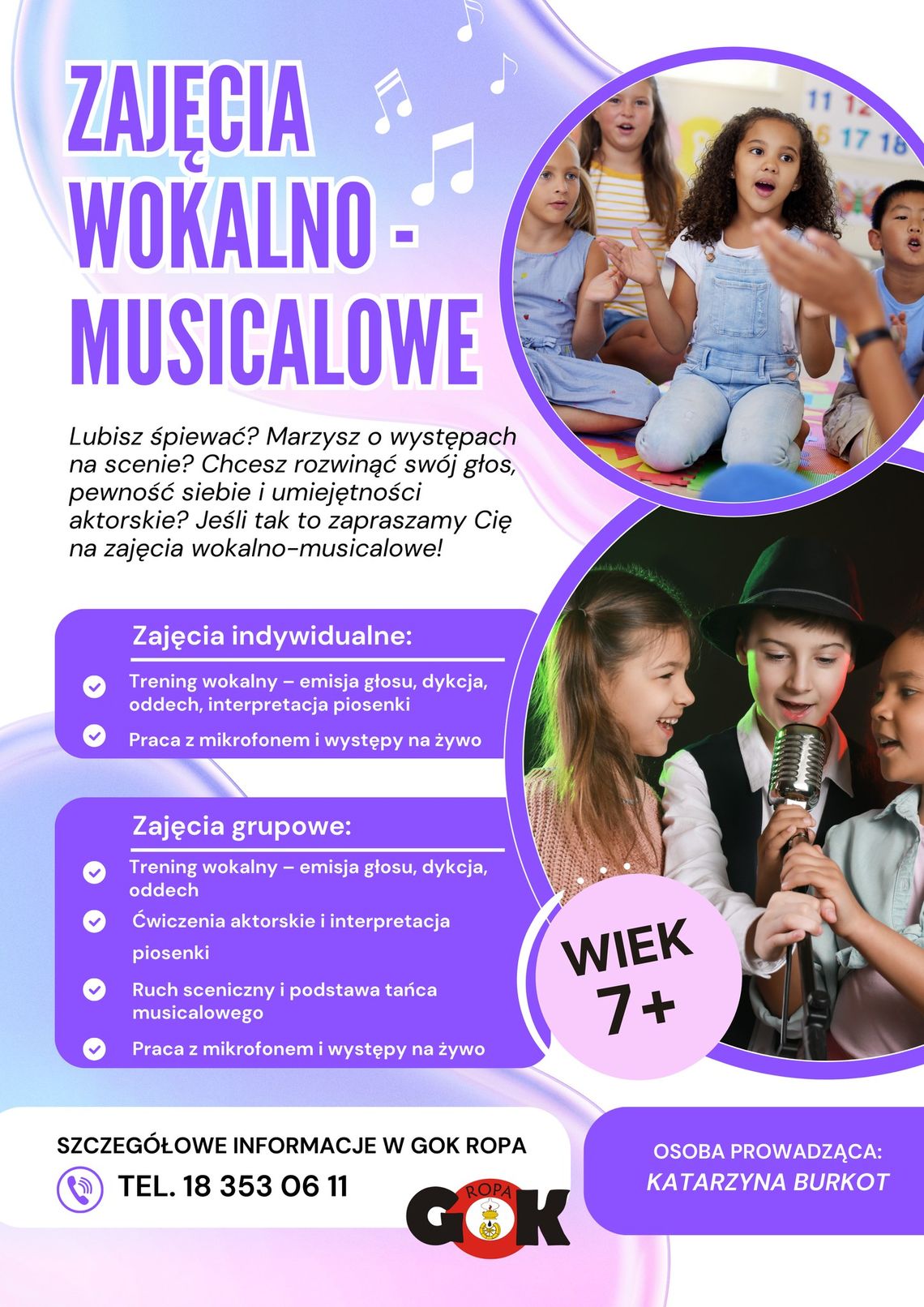 Zajęcia wokalno-musicalowe w Ropie | halogorlice.info Zdjęcie przedstawia plakat promujący wydarzenie Zajęcia wokalno-musicalowe w Ropie