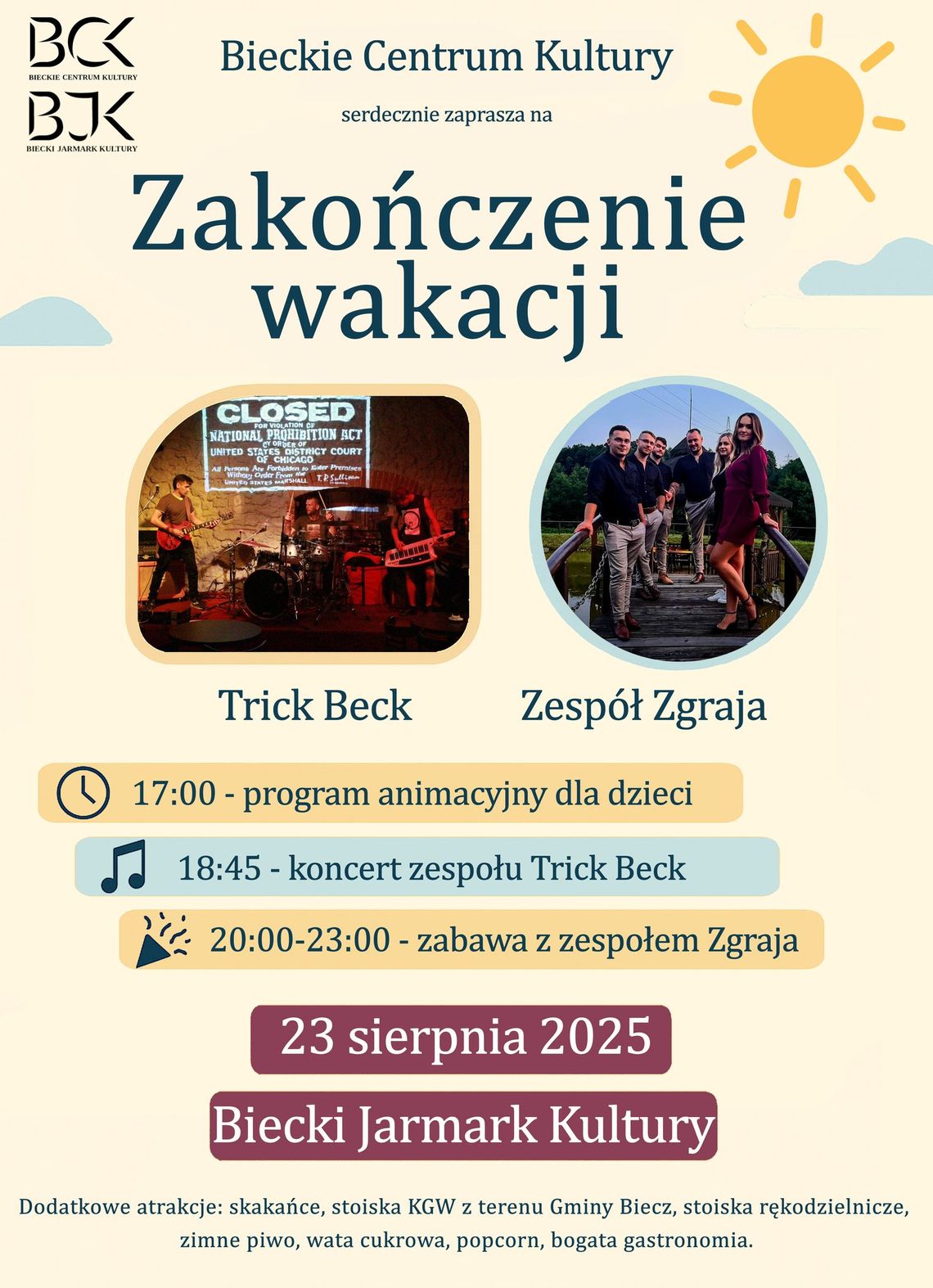 Zakończenie wakacji z Bieckim Centrum Kultury | halogorlice.info Zdjęcie przedstawia plakat promujący wydarzenie Zakończenie wakacji z Bieckim Centrum Kultury