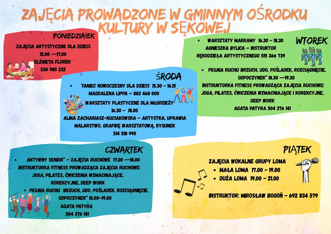 Zapisy na zajęcia w GOK Sękowa | halogorlice.info Zdjęcie przedstawia plakat promujący Zapisy na zajęcia w GOK Sękowa