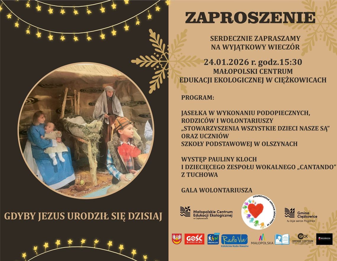 Plakat zapowiadający wydarzenie - ZAPROSZENIE NA WYJĄTKOWY WIECZÓR „Gdyby Jezus urodził się dzisiaj”