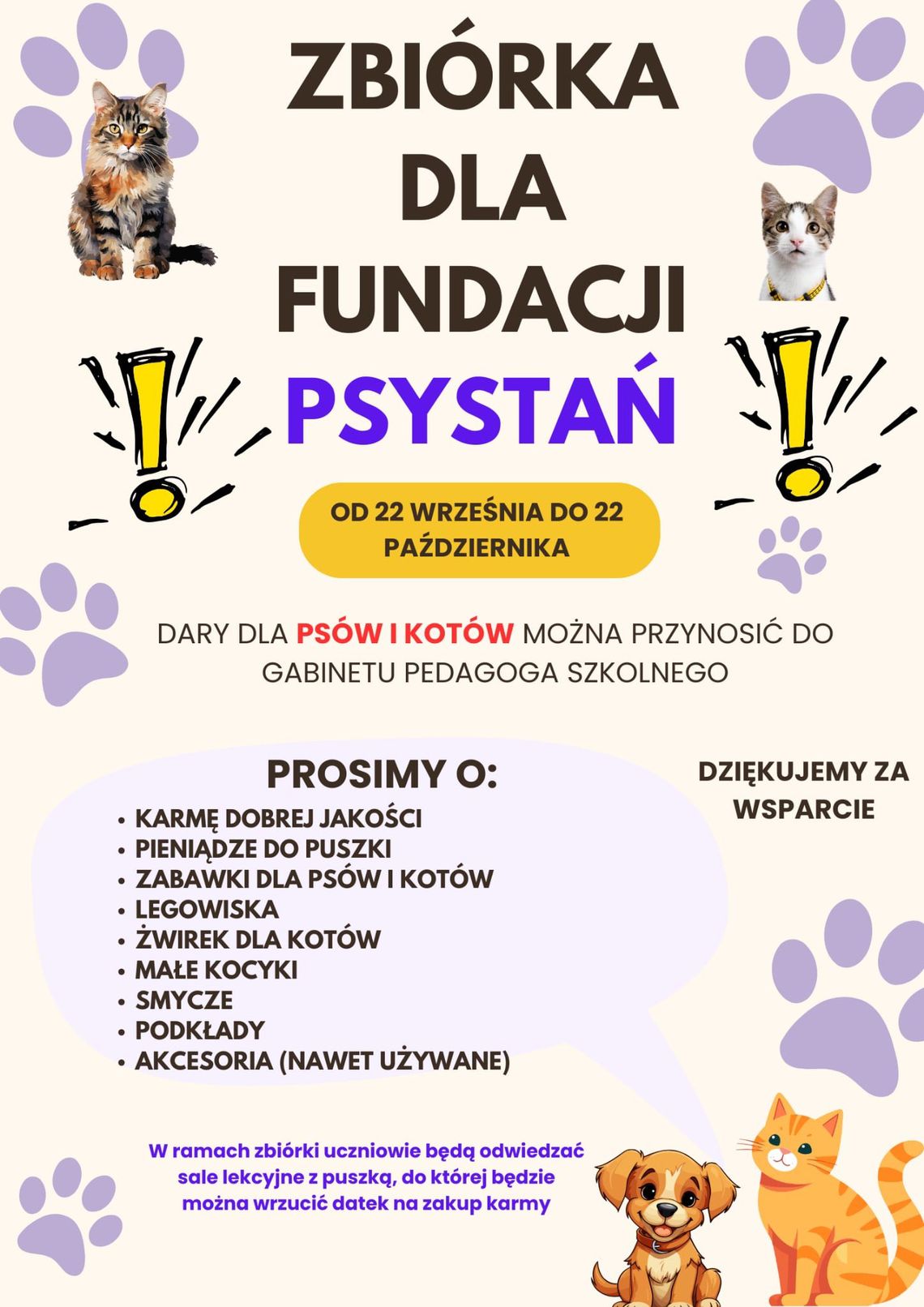 Zdjęcie przedstawia plakat promujący wydarzenie Zbiórka dla fundacji PSYSTAŃ