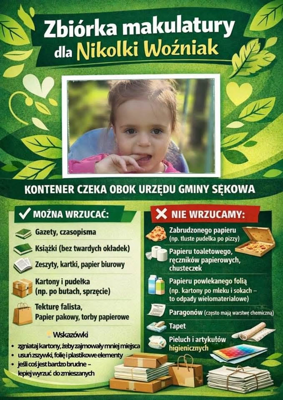 Zbiórka makulatury dla Nikolki Woźniak | zapowiedzi wydarzeń - halogorlice.info