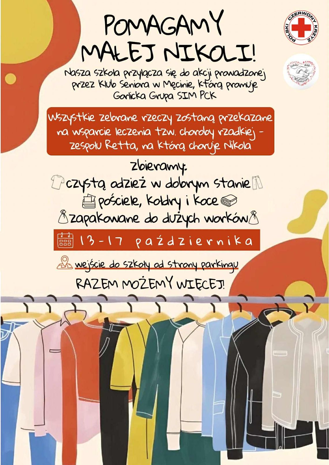 Plakat zapowiadający wydarzenie - Zbiórka odzieży używanej dla Nikoli Woźniak