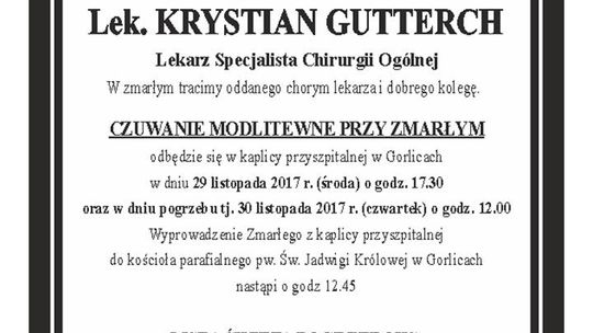 Zmarł śp. Krystian Gutterch, gorlicki chirurg