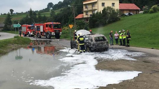 Pożar samochodu osobowego w Ropie. Pojazd spłonął doszczętnie. AKTUALIZACJA