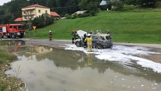 Pożar samochodu osobowego w Ropie. Pojazd spłonął doszczętnie. AKTUALIZACJA