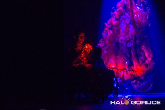 zdjęcie przedstawia dzieci na wózkach występujących na scenie GCK Gorlice