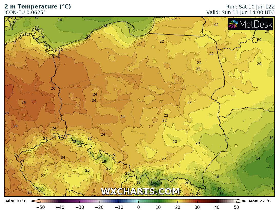 pogoda gorlice mapa rozkładu temperatur