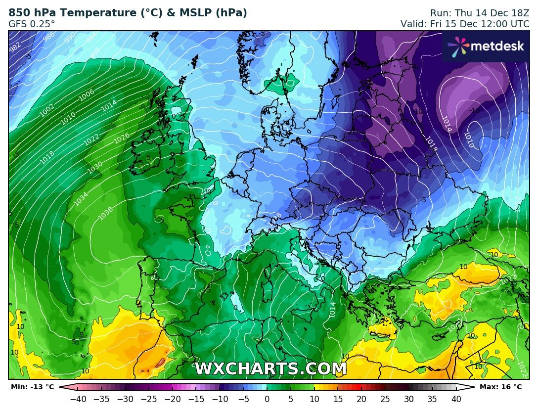 mapa europy pogoda temperatura