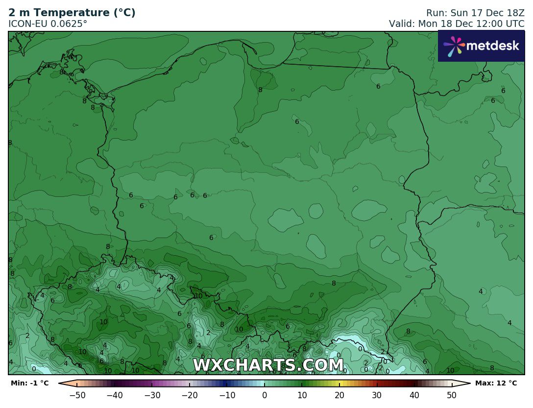 mapa pogody polski temperatura