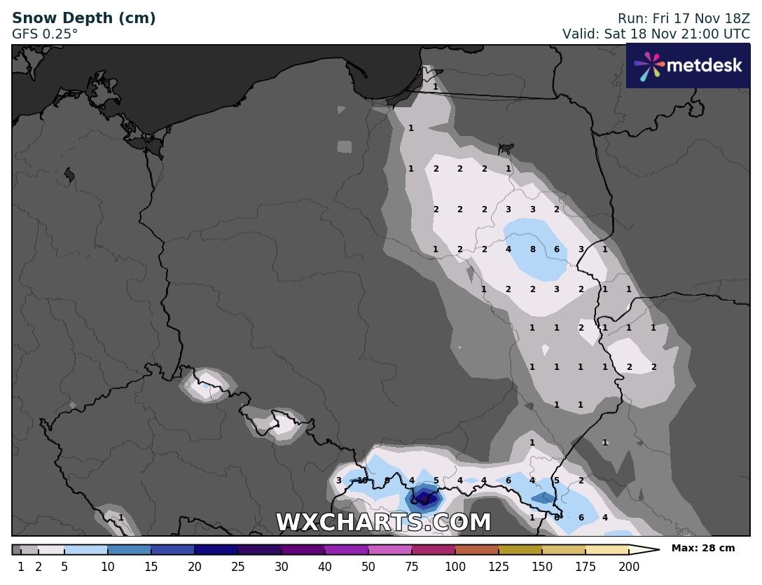 mapa polski pogoda śnieg