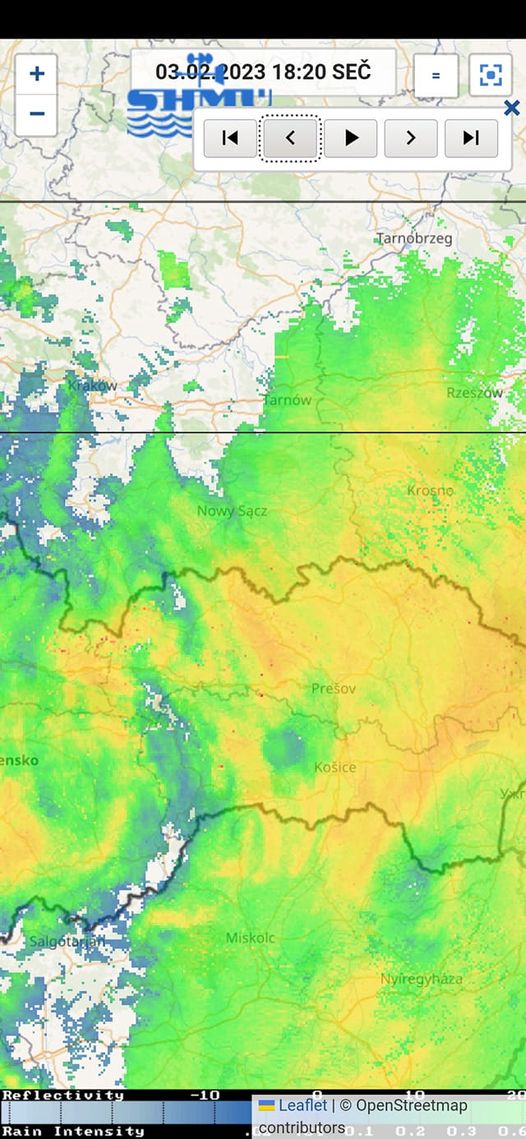 obraz radarowy z godziny 18.20 CET, źródło SHMU